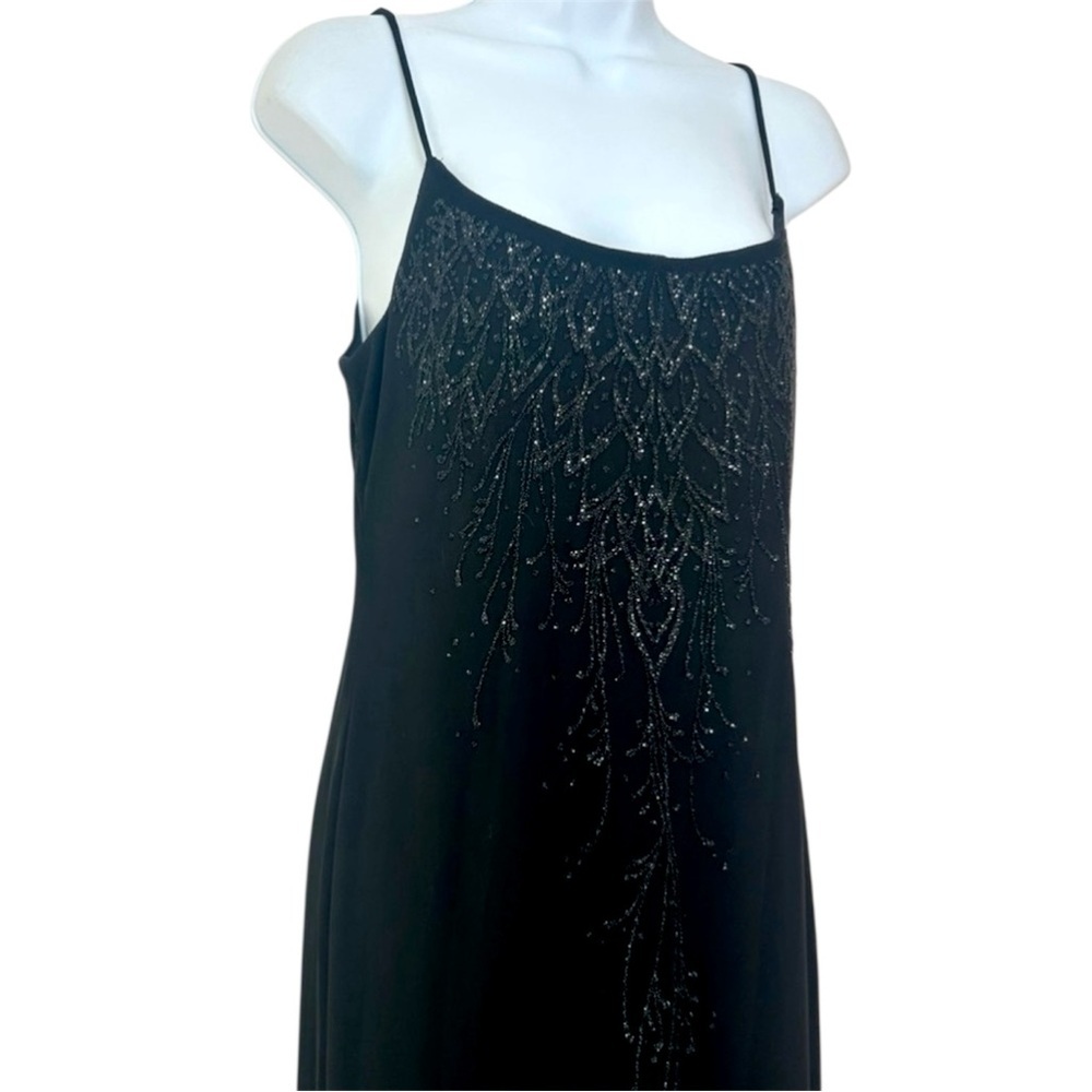 Onyx Nite Vtg Y2K Black Slip Maxi Dress Gown M Silver Beaded Formal Whimsigoth